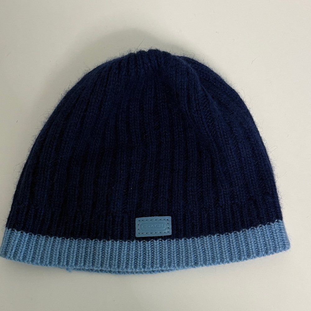 Coach Navy and Light Blue Knit beanie
